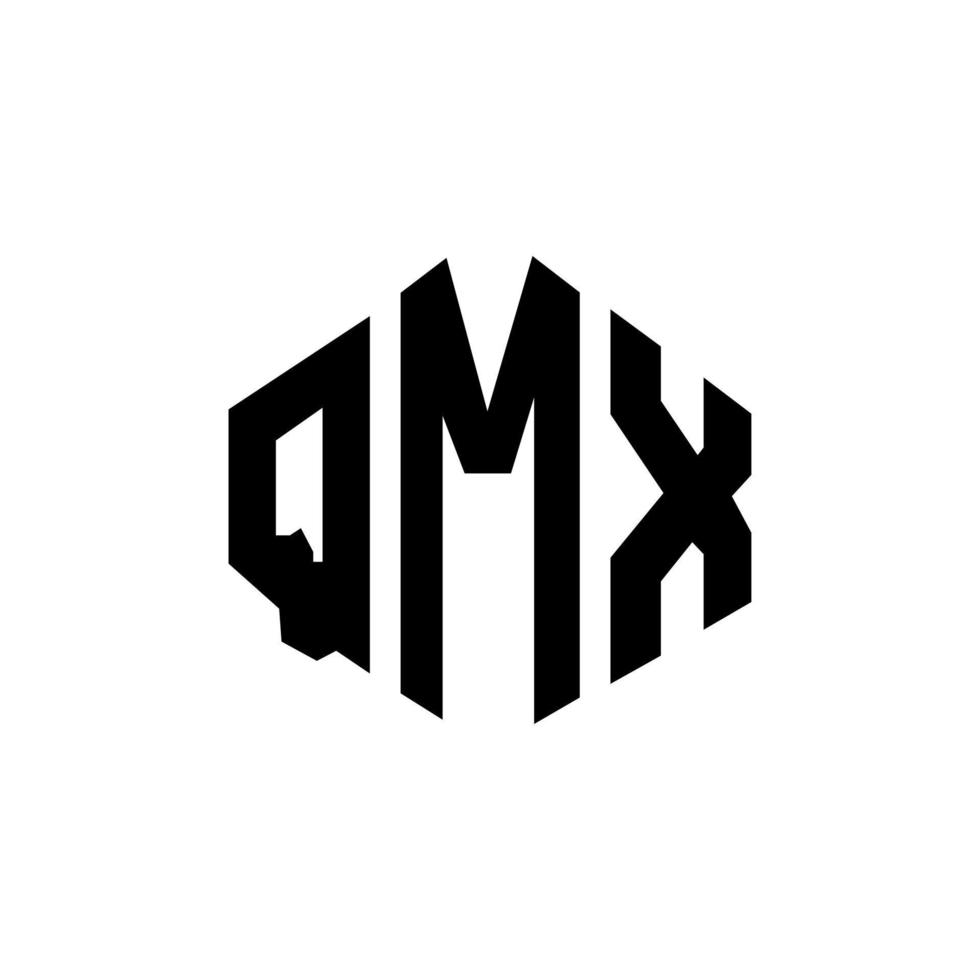 QMX letter logo design with polygon shape. QMX polygon and cube shape logo design. QMX hexagon vector logo template white and black colors. QMX monogram, business and real estate logo.