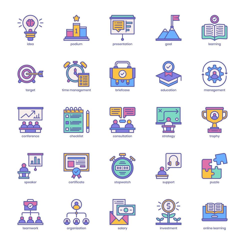 paquete de iconos de capacitación empresarial para el diseño de su sitio web, logotipo, aplicación, ui. diseño de color lleno de icono de formación empresarial. ilustración de gráficos vectoriales y trazo editable. vector