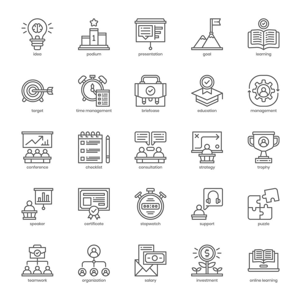 Business Training icon pack for your website design, logo, app, UI. Business Training icon outline design. Vector graphics illustration and editable stroke.