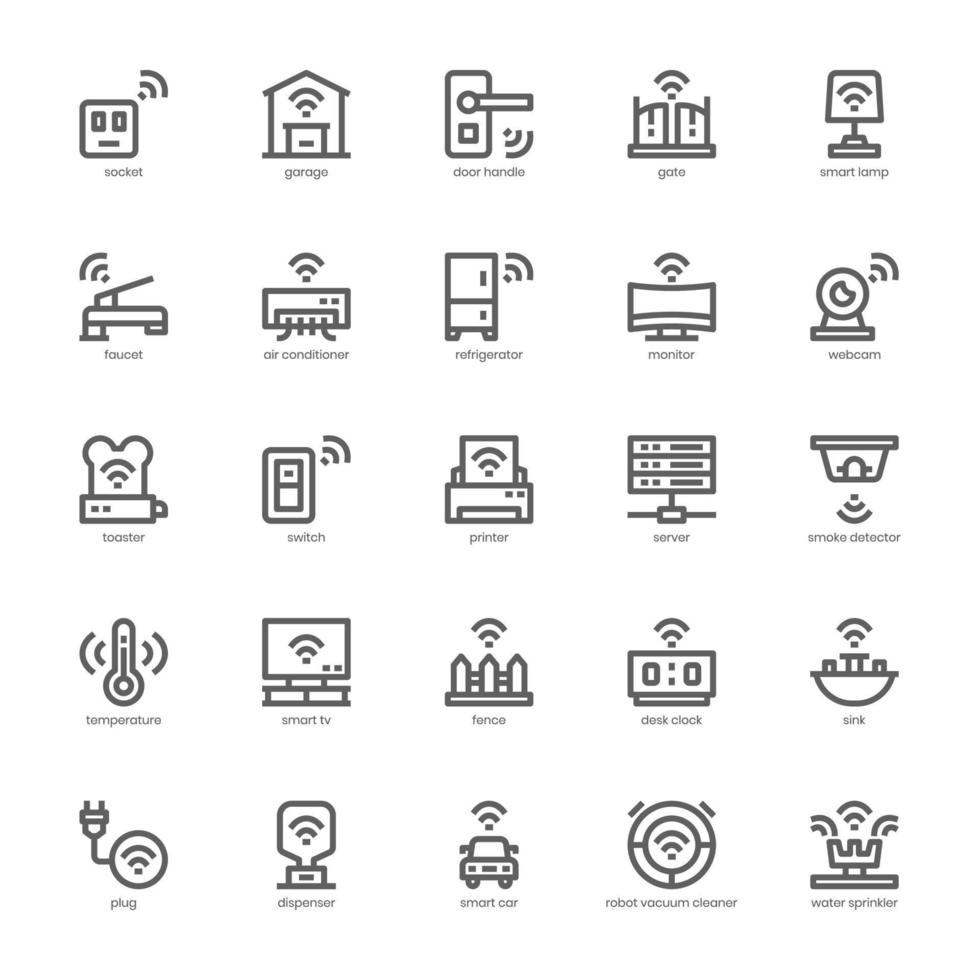 paquete de iconos de dispositivos domésticos inteligentes para su sitio web, móvil, presentación y diseño de logotipo. diseño de contorno de icono de dispositivo doméstico inteligente. ilustración de gráficos vectoriales y trazo editable. vector
