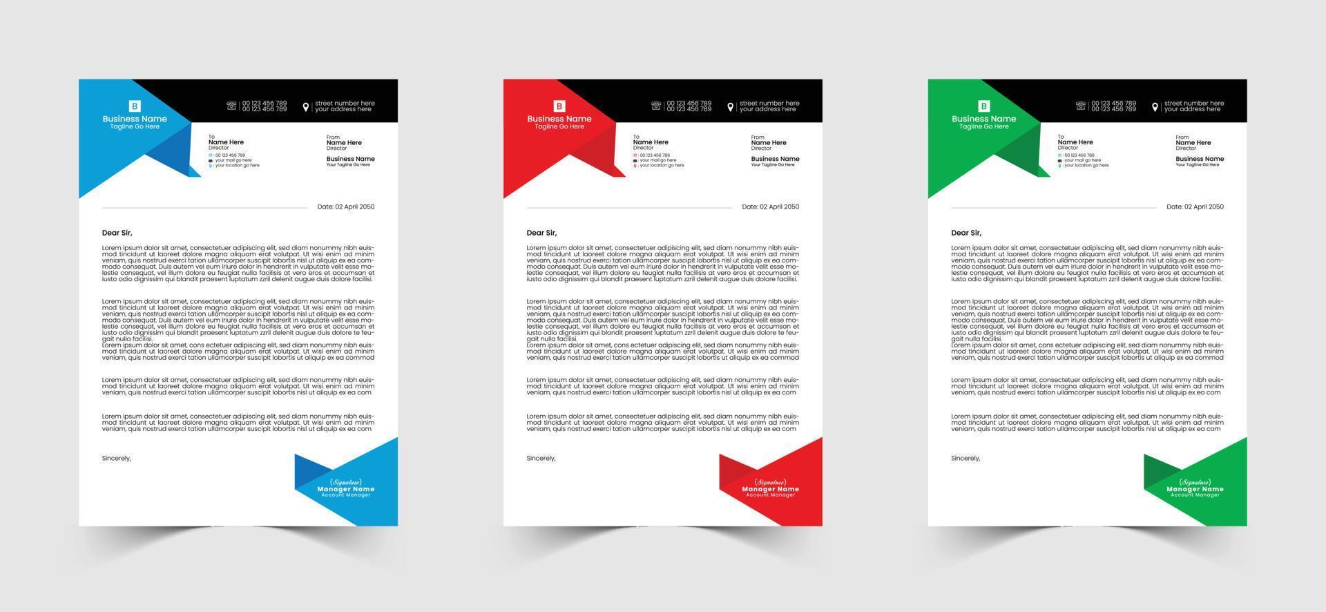 Red, Blue and Green Corporate or Business Letterhead Template Design, Brand Identity, Join Letter, Company Profile with Creative, Eye Catching, Professional, Modern and Abstract Vector A4 Size Layout