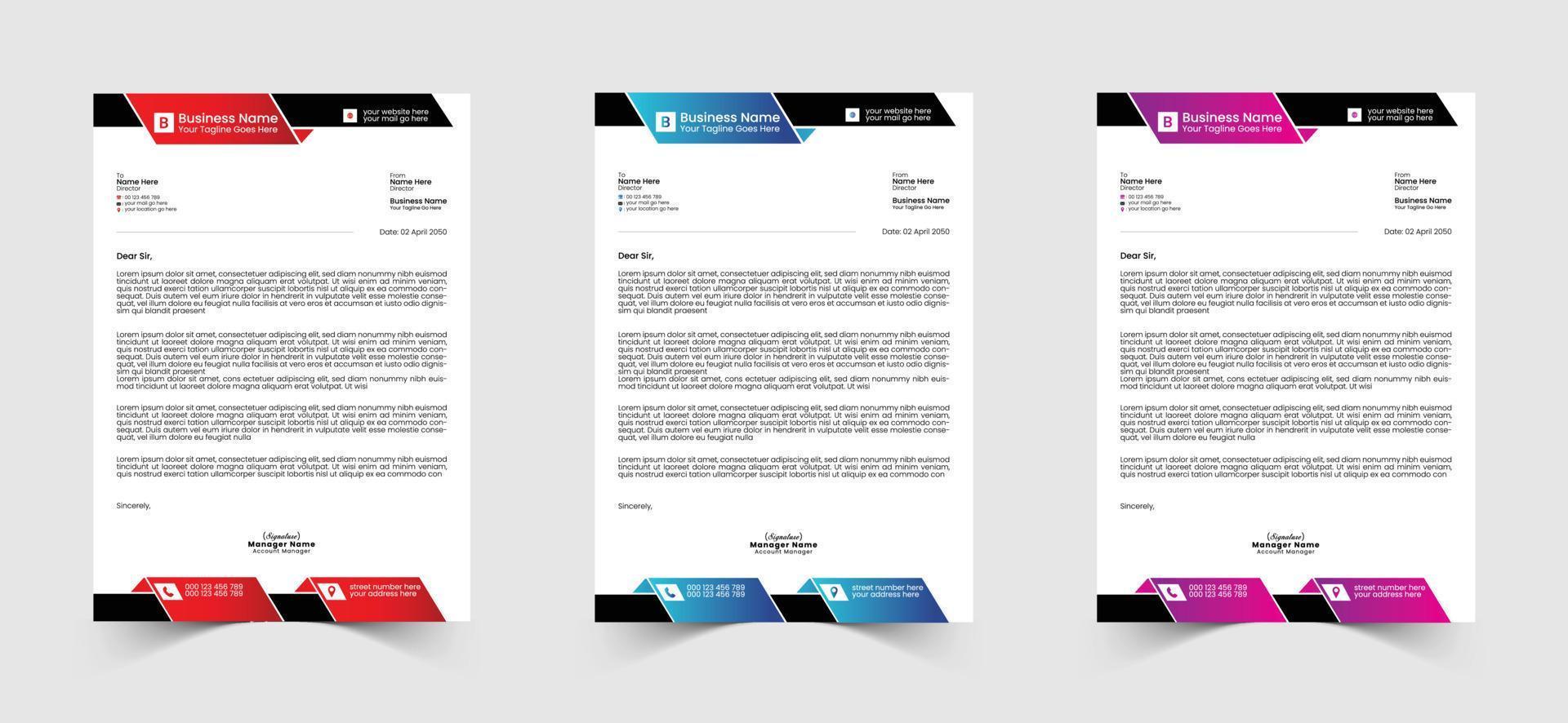 Red, Blue and Green Corporate or Business Letterhead Template Design, Brand Identity, Join Letter, Company Profile with Creative, Eye Catching, Professional, Modern and Abstract Vector A4 Size Layout