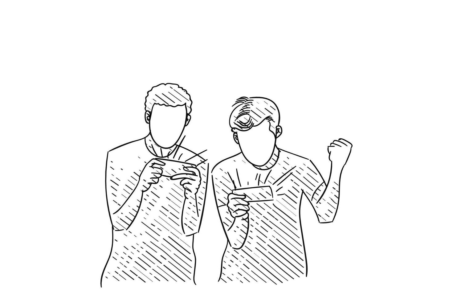 Cartoon of two kids playing games together with happy face. Vector illustration design