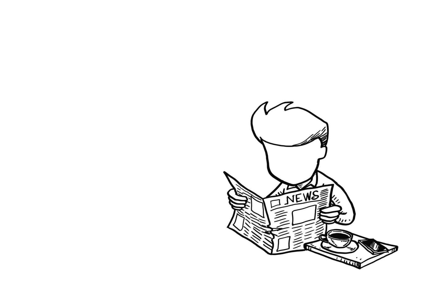 Relax young man reading newspaper while coffee break. Cartoon vector illustration design