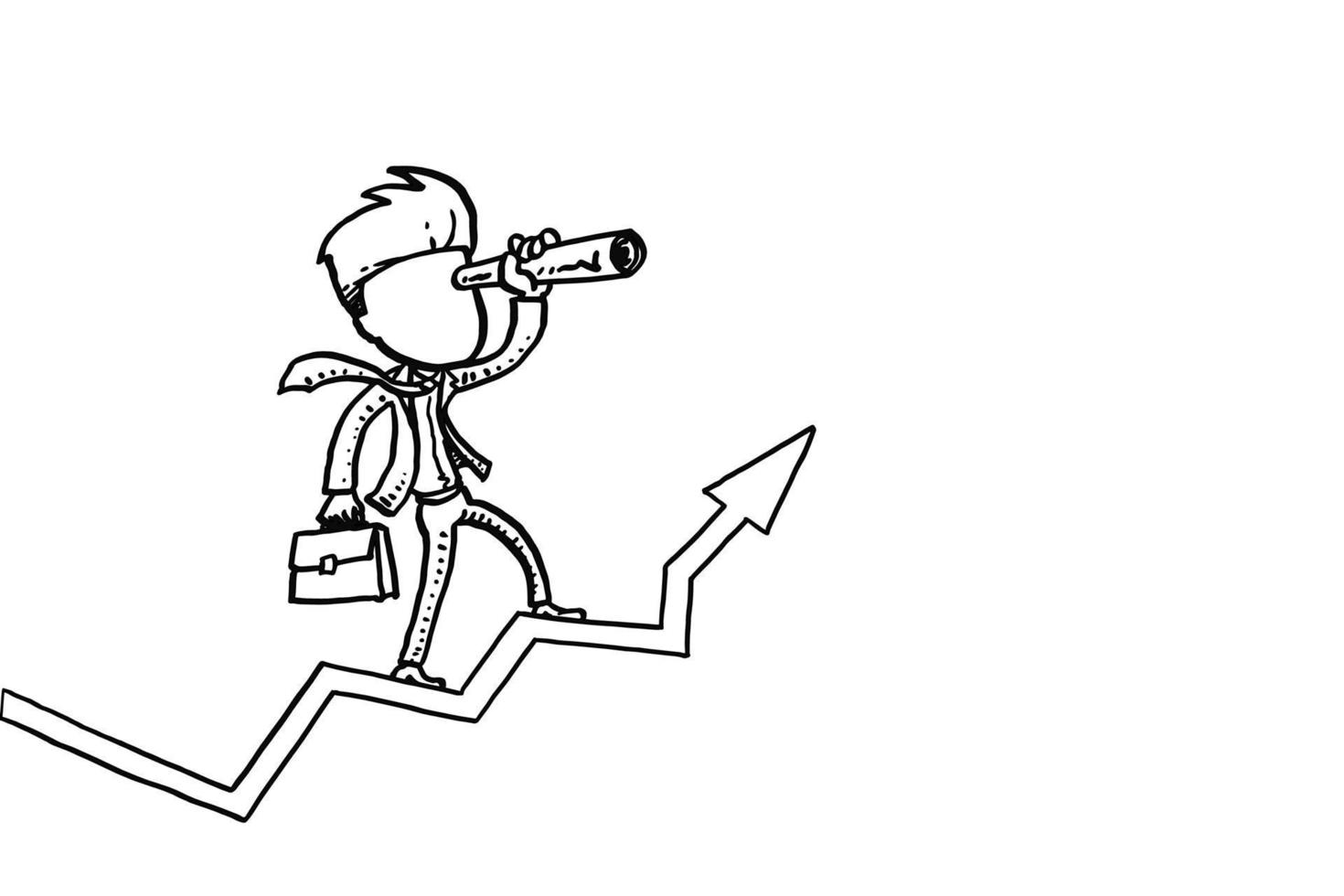 Smart investor searching for new business opportunity. Bussinessman standing on rising arrow market graph. Cartoon vector illustration design