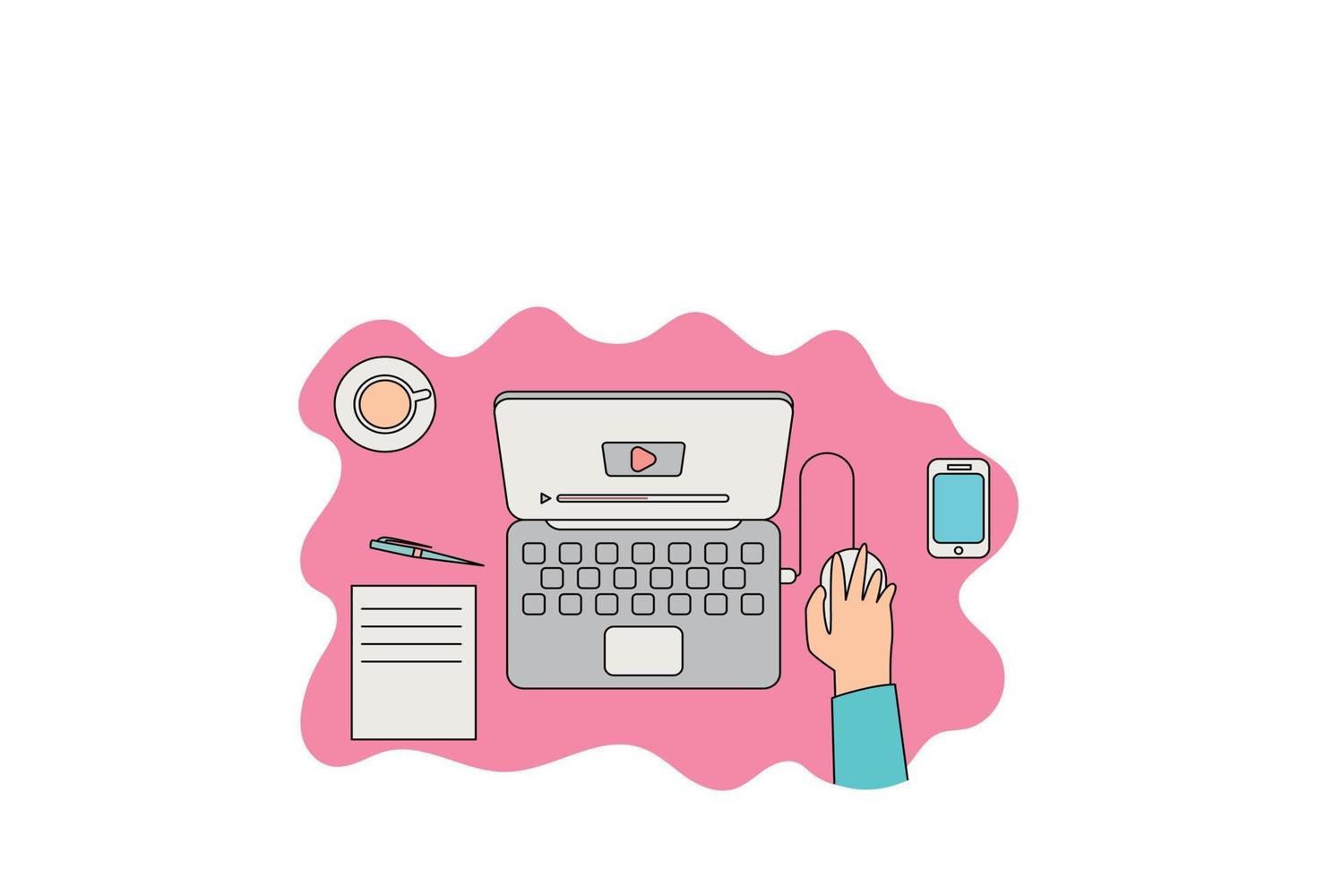Study from home online learning concept flat design. vector