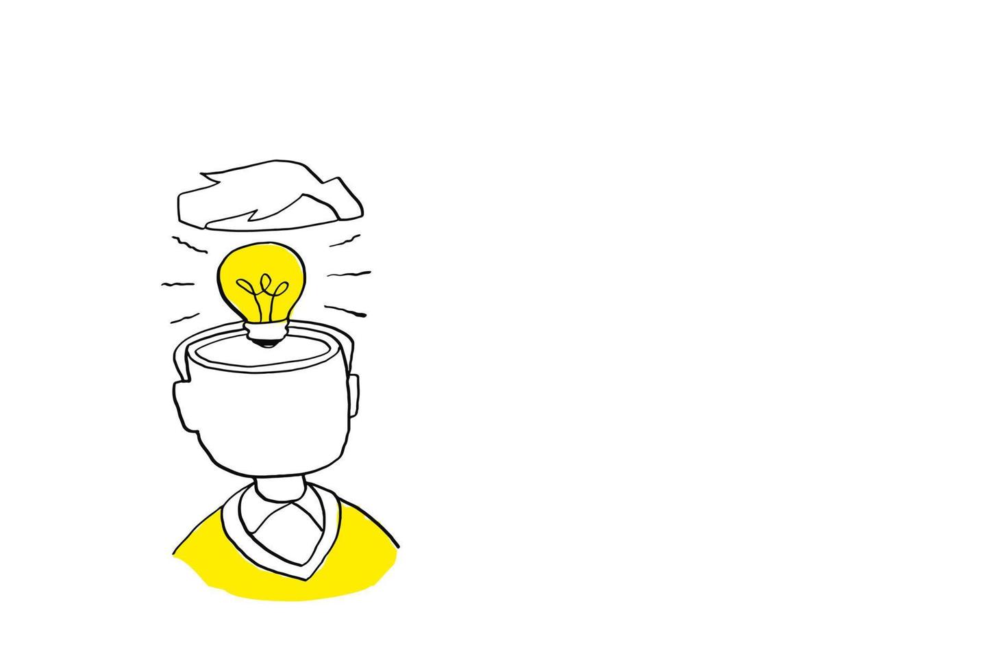 Big light bulb inside man's head. Concept of idea. Cartoon vector illustration design