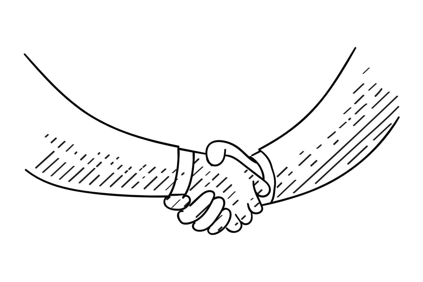 Firm handshake between business person. Hand drawn vector illustration design