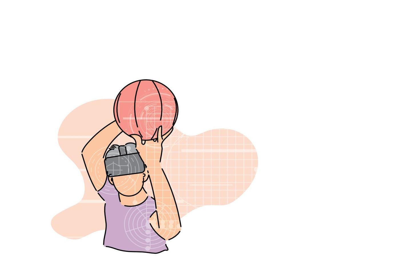 niño listo para disparar al aro. concepto de realidad virtual del juego de baloncesto. diseño de ilustración vectorial vector