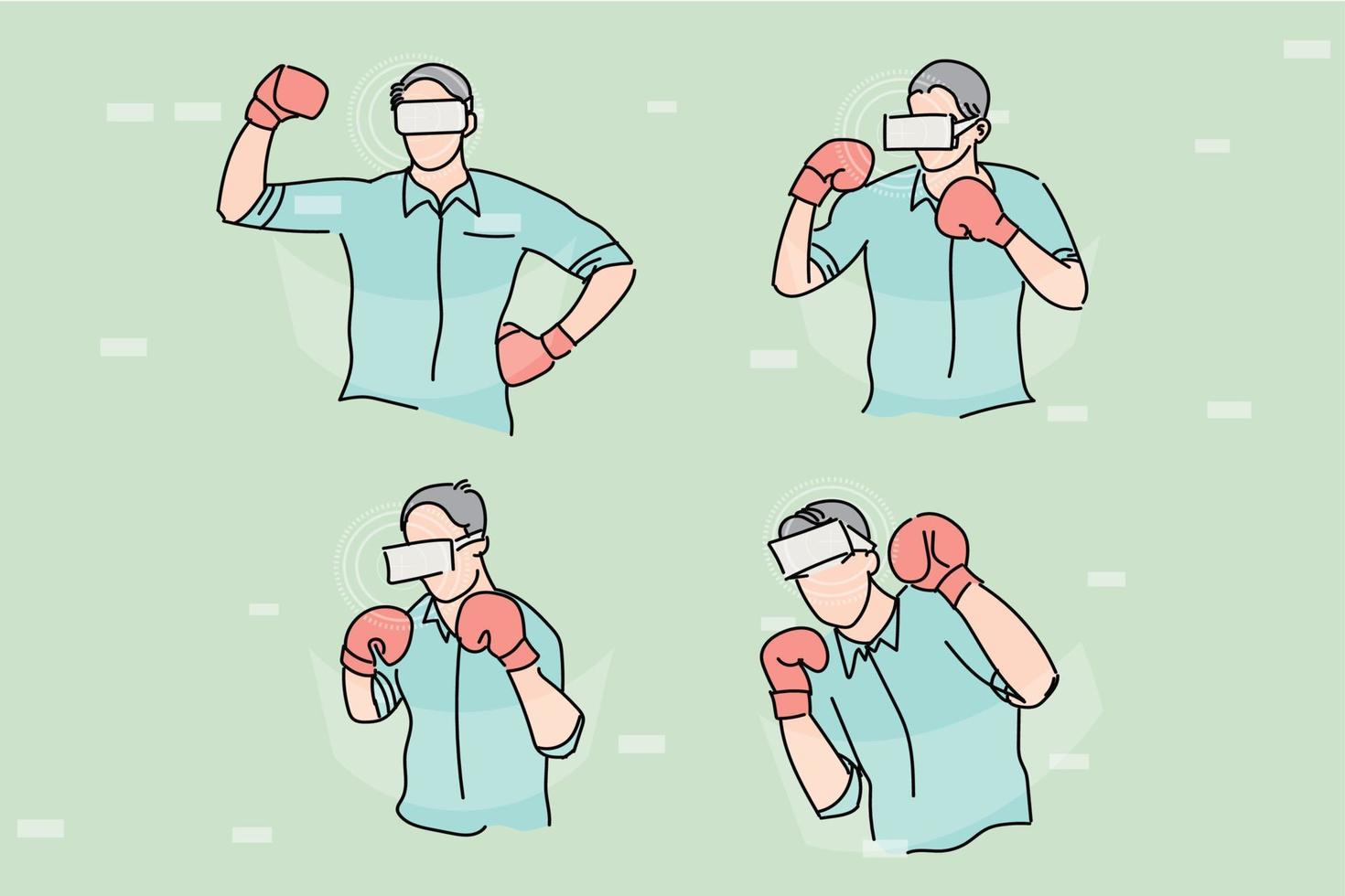 Man playing sport in virtual reality. Boxing in game. Flat design illustration vector