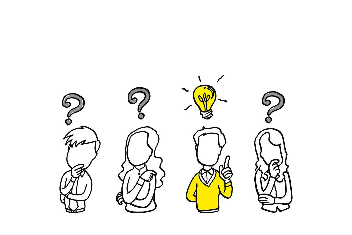 Concept of idea that start from question. Cartoon vector illustration design