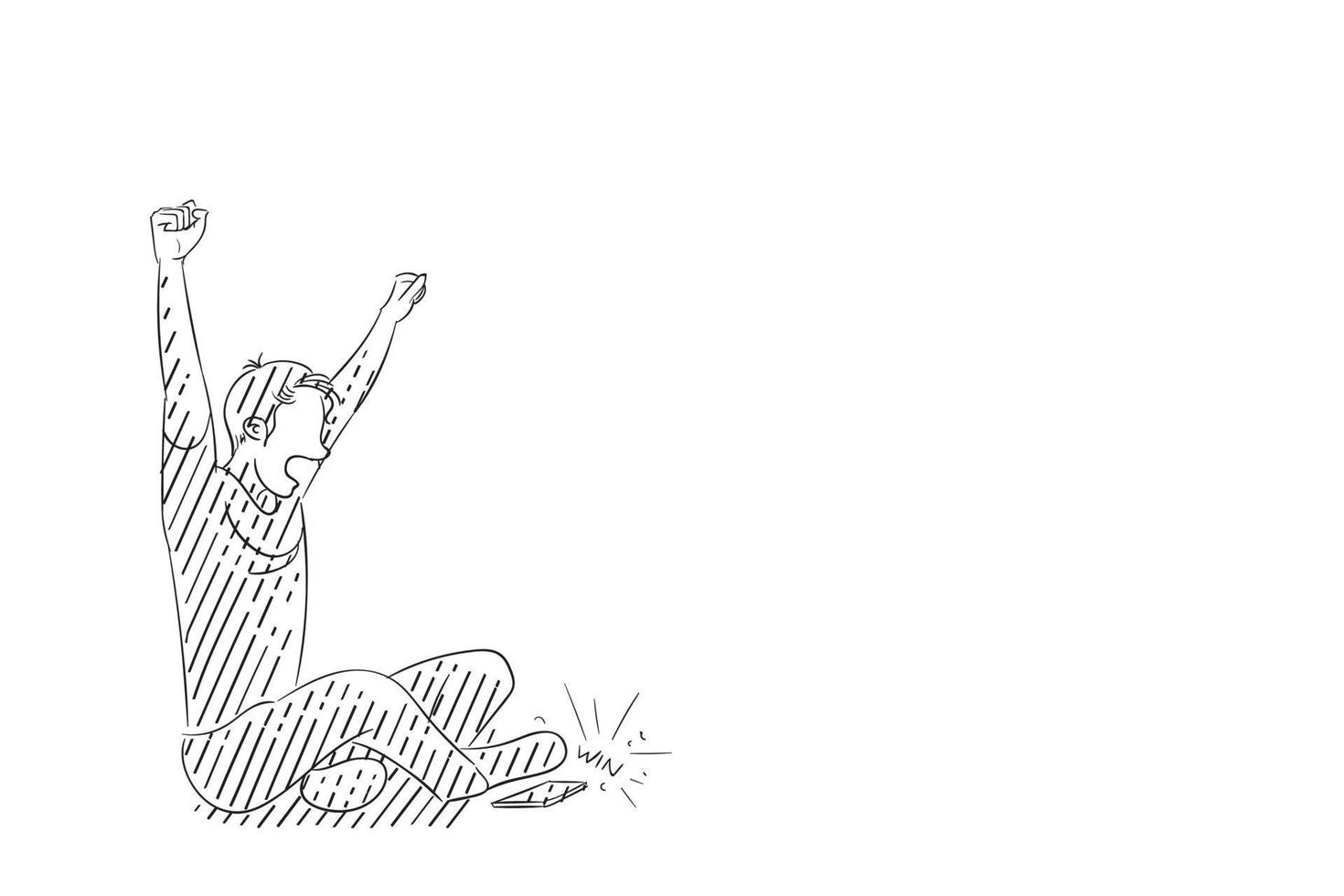 caricatura del hombre celebra la victoria de su equipo de fútbol en la transmisión telefónica. diseño de ilustración vectorial.eps vector