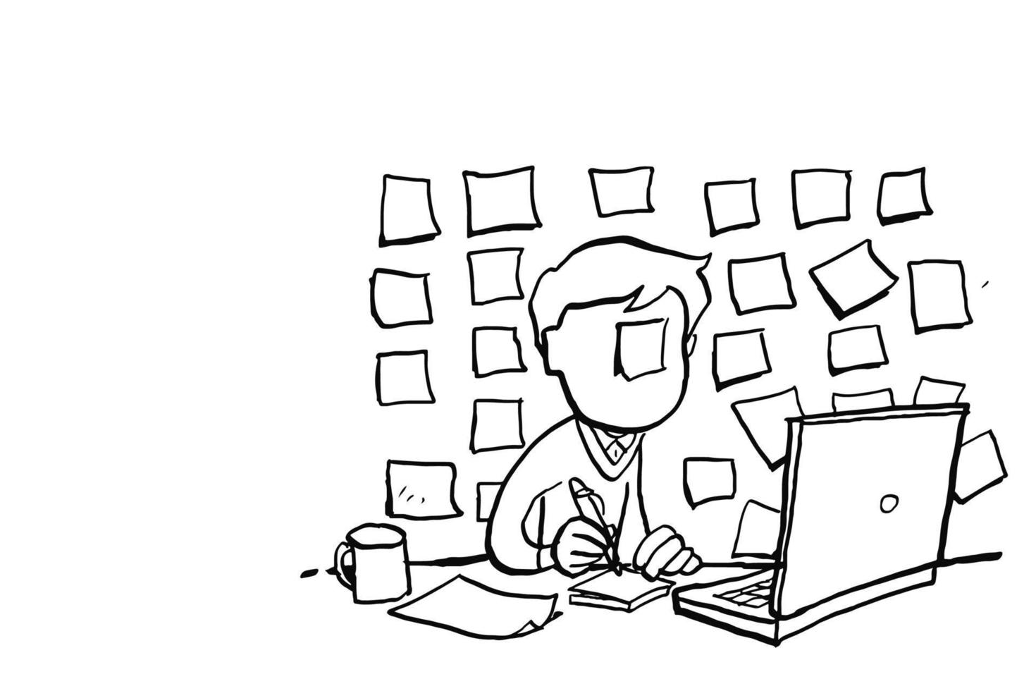 Businessman have lots to do lists. Concept of overwhelmed worker. Cartoon vector illustration design.