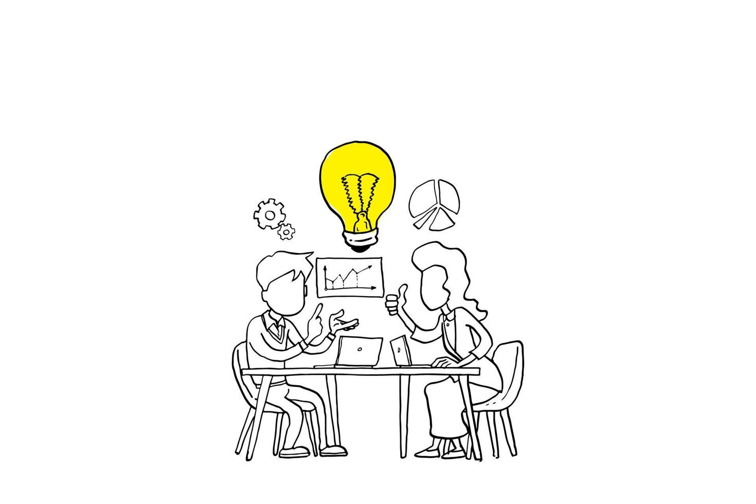 Discussion between co-worker about business. Concept of generating idea. Cartoon vector illustration design