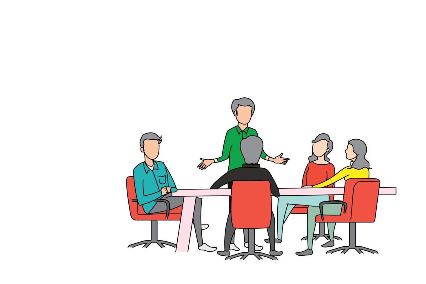 Group discussion between business worker. Braintstorming concept vector flat design illustration.