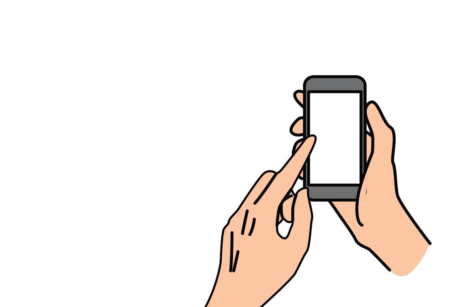 mano sujetando el teléfono y tocando la pantalla con el dedo. diseño de ilustración vectorial plana vector