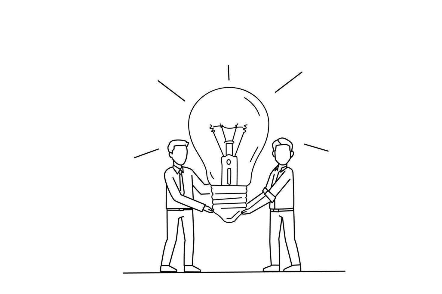 Drawing of people carrying big light bulb - banner and infographics design template vector