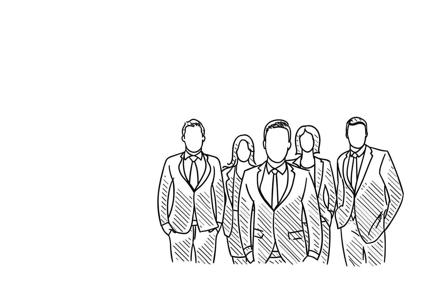 Character of business people standing with team. Hand drawn vector illustration design.