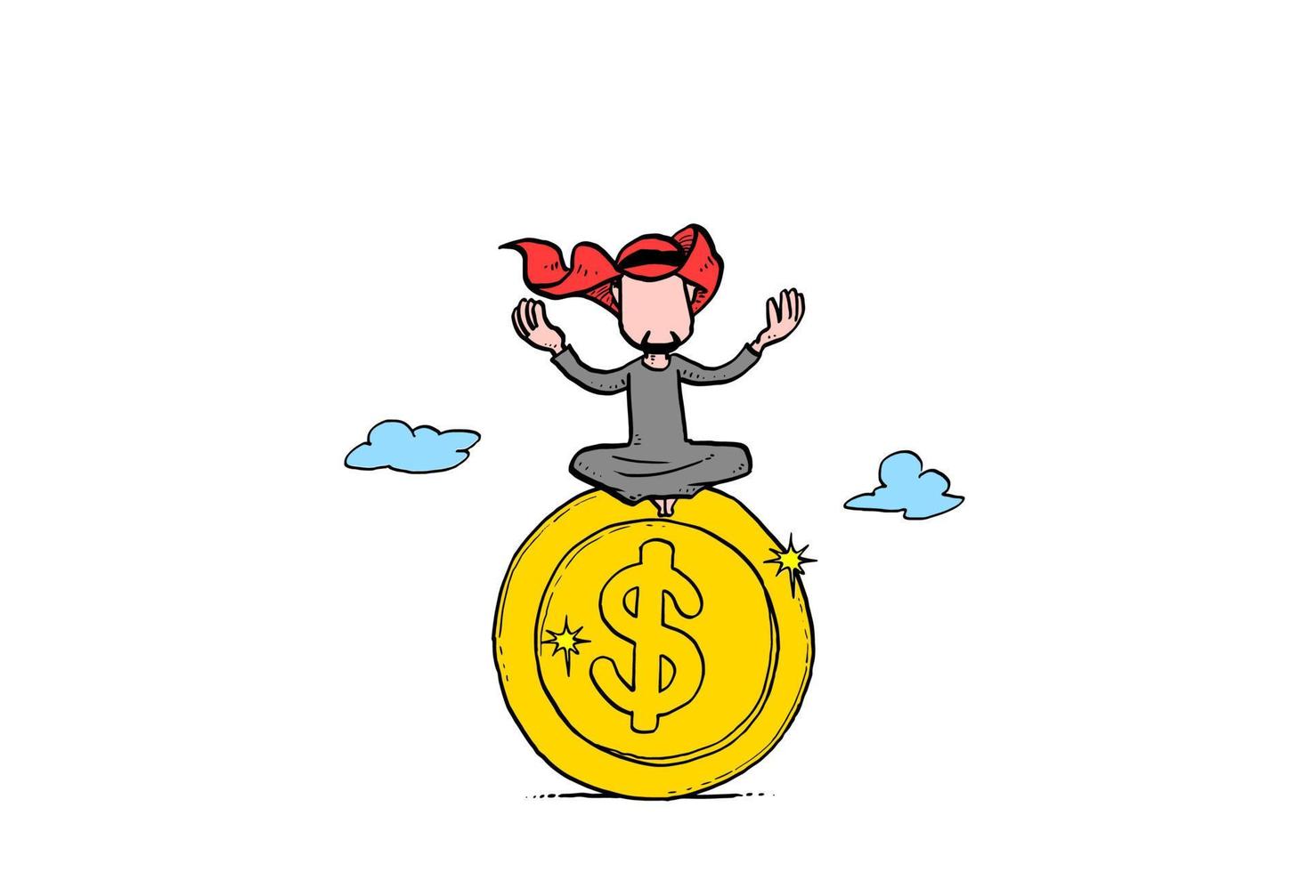 Arabian investor praying for more income and profit. Cartoon vector illustration design