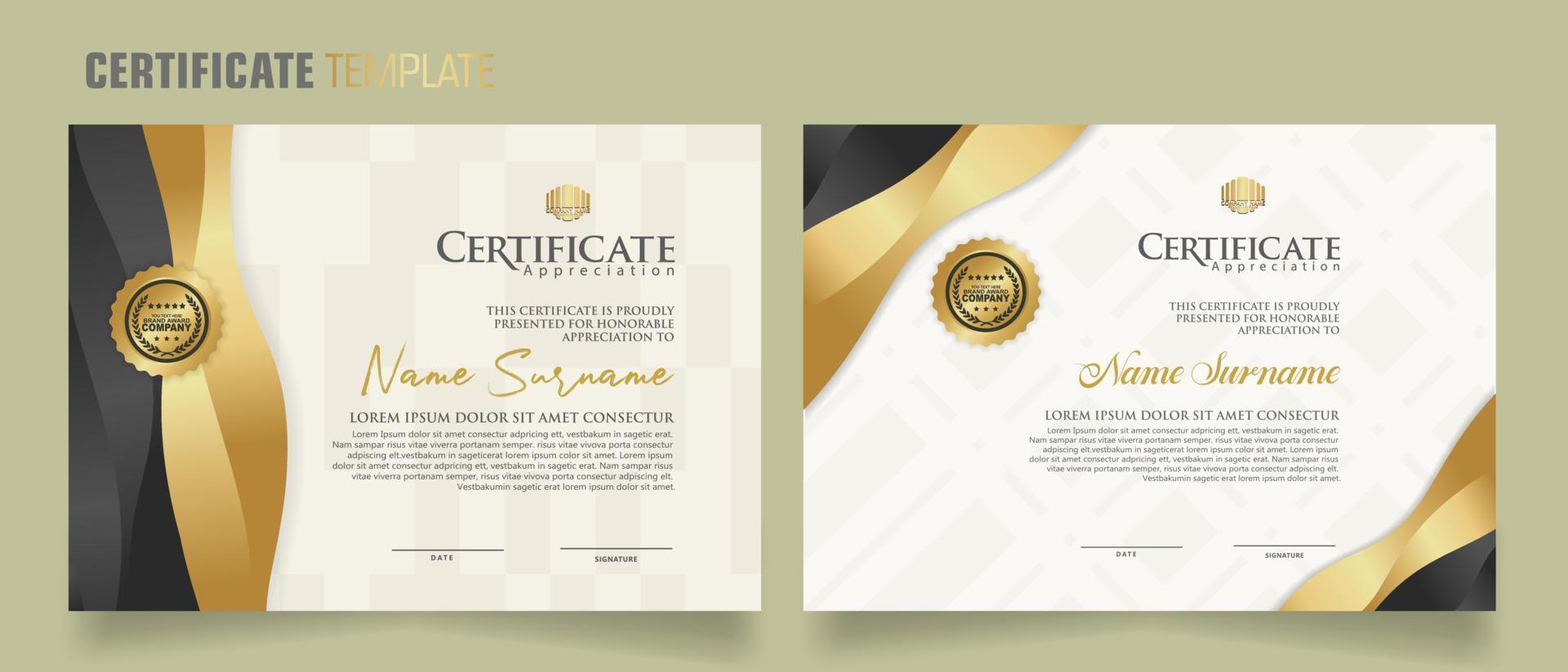 Luxury certificate template with dynamic effect and modern pattern background. Premium badges design. New Collections vector