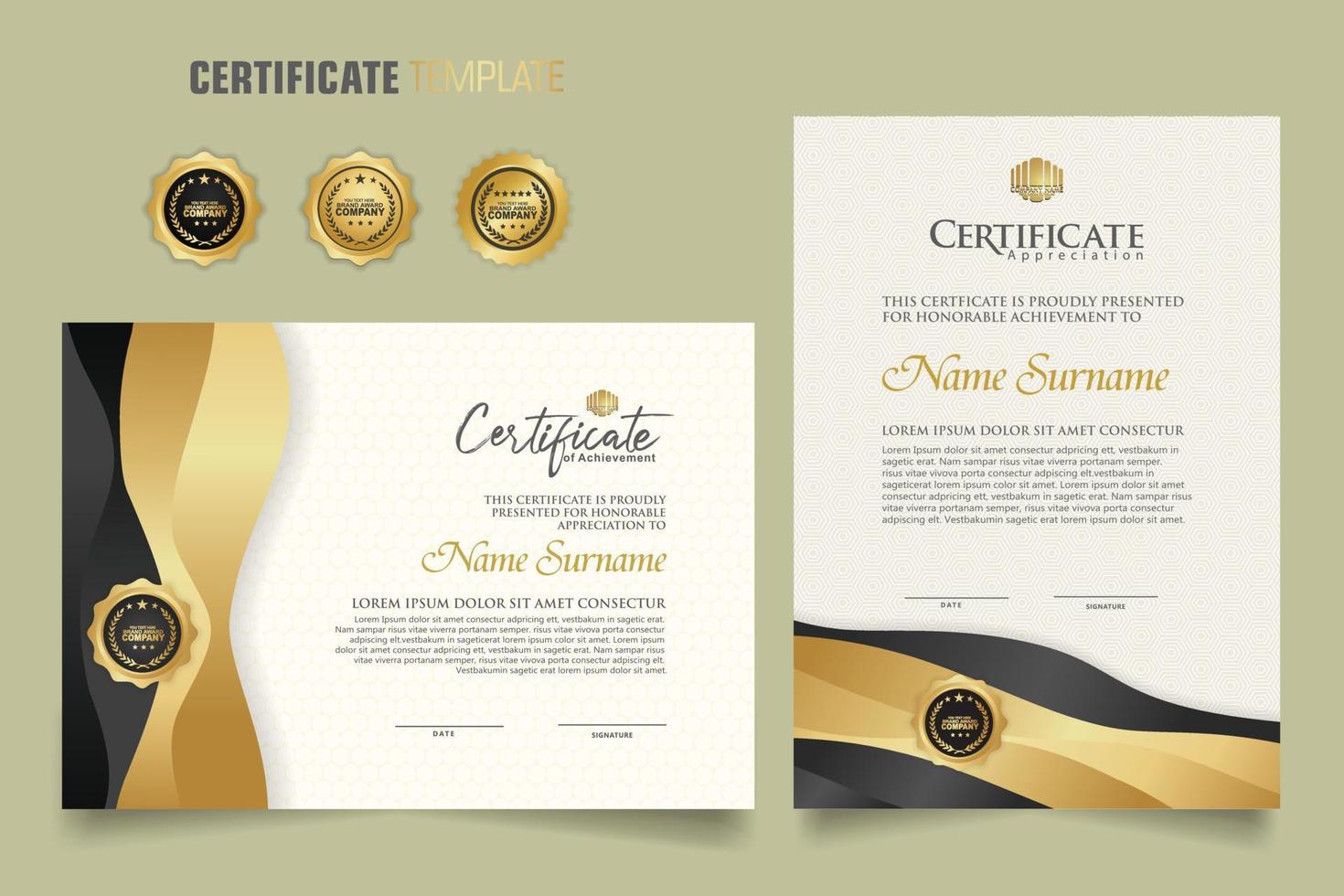 Luxury certificate template with dynamic effect and modern pattern background. Premium badges design. New Collections vector