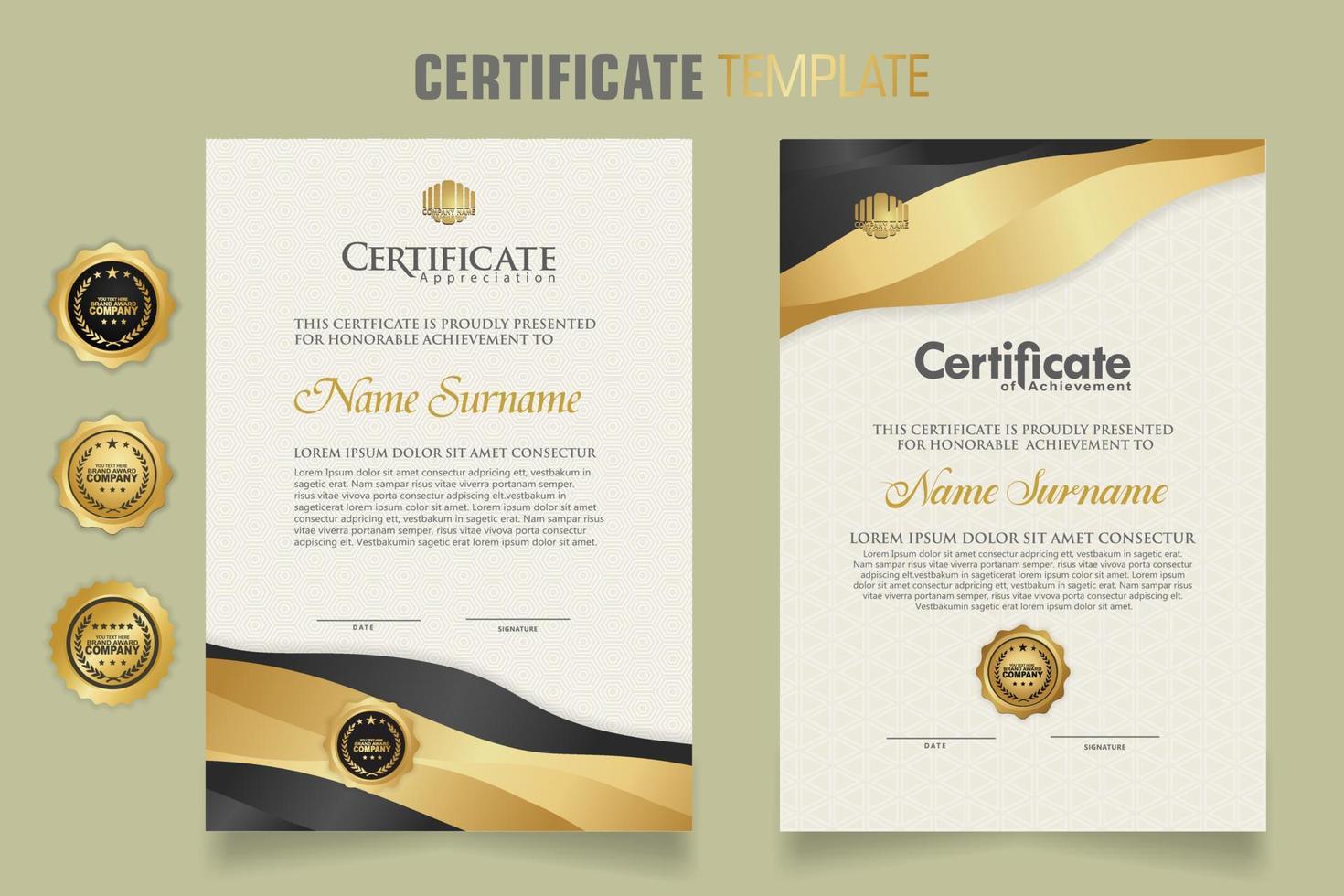 Luxury certificate template with dynamic effect and modern pattern background. Premium badges design. New Collections vector