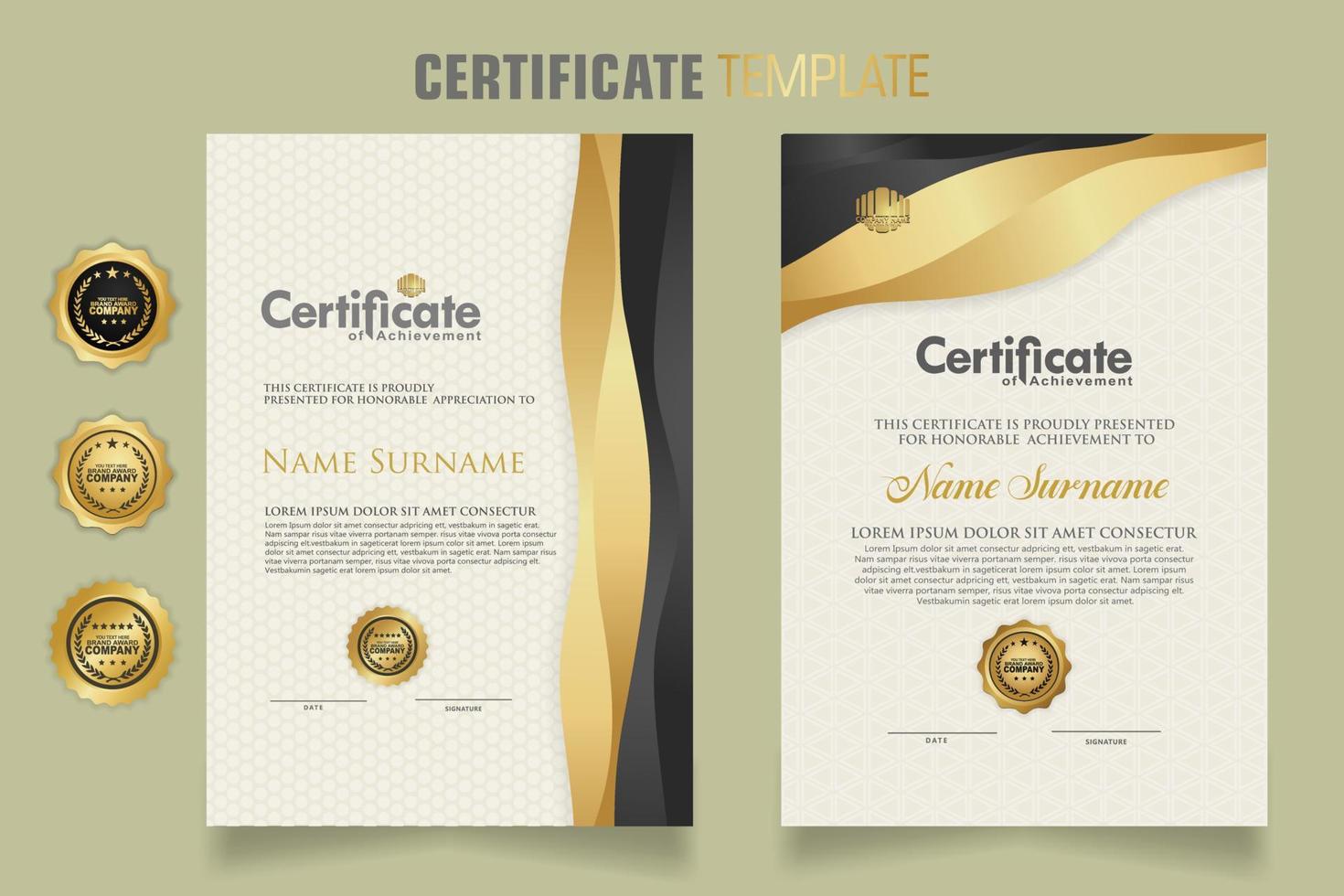 Luxury certificate template with dynamic effect and modern pattern background. Premium badges design. New Collections vector