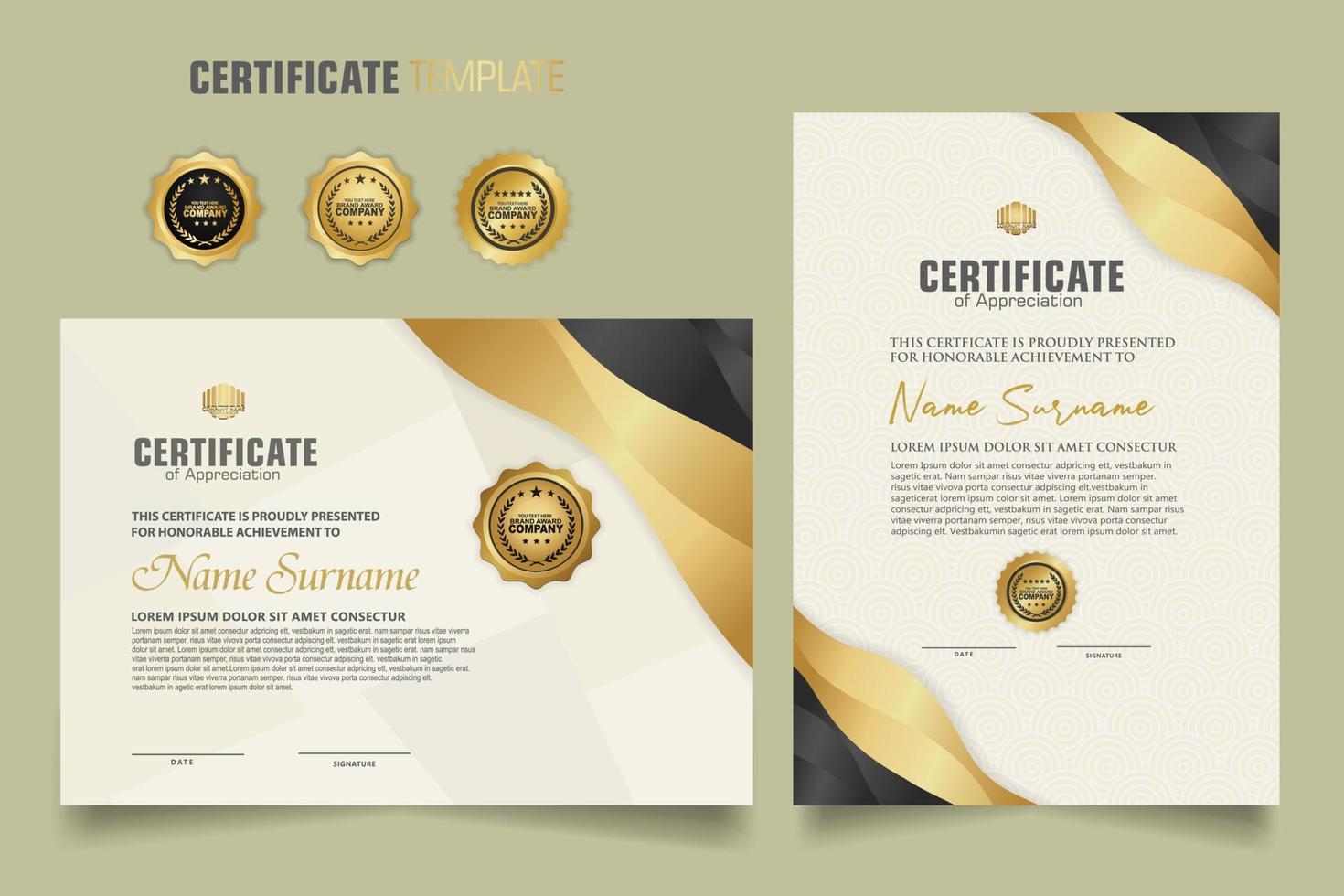 Luxury certificate template with dynamic effect and modern pattern background. Premium badges design. New Collections vector