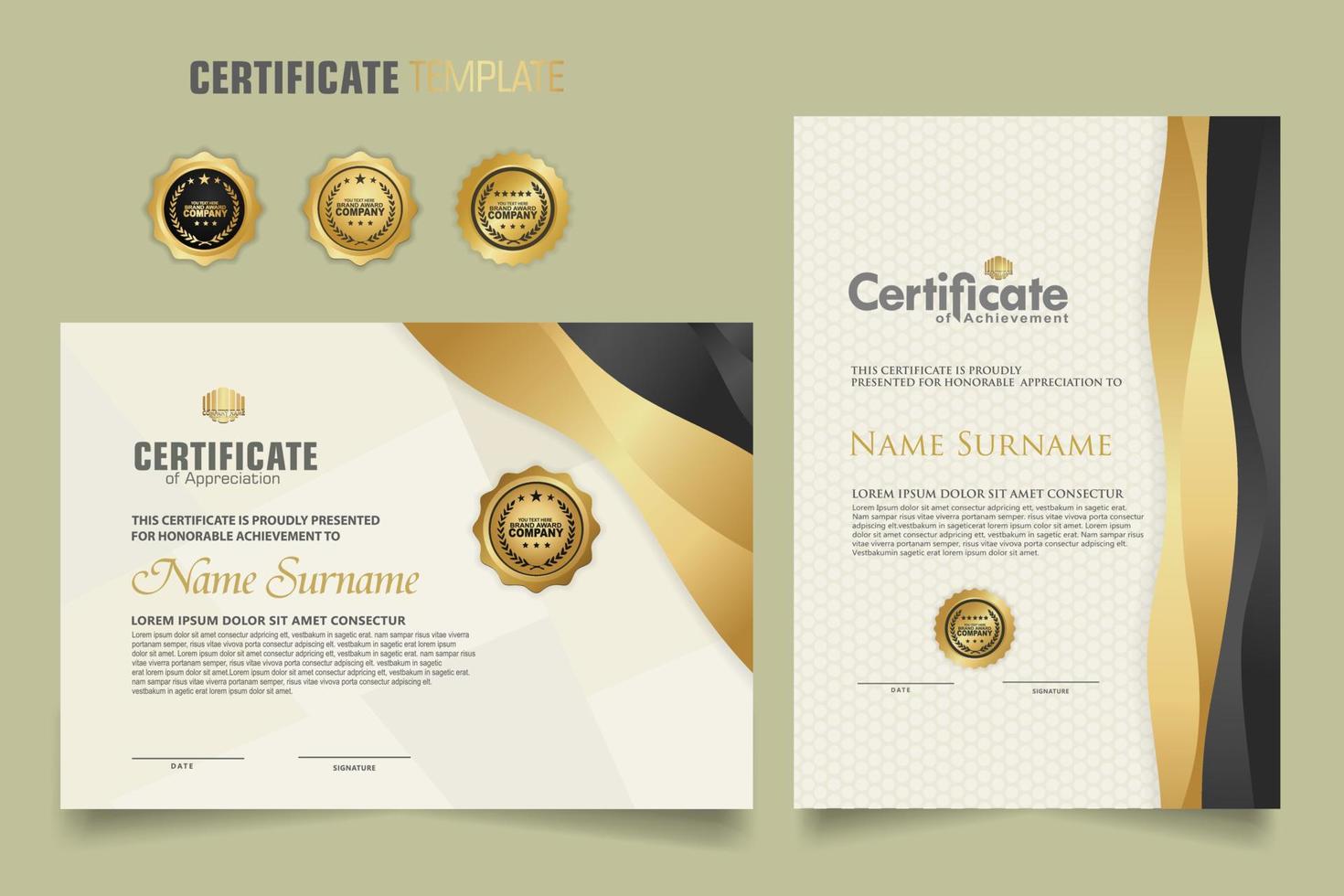 Luxury certificate template with dynamic effect and modern pattern background. Premium badges design. New Collections vector