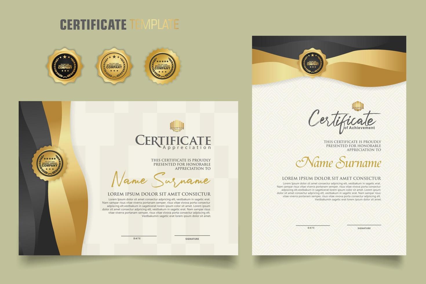 Luxury certificate template with dynamic effect and modern pattern background. Premium badges design. New Collections vector