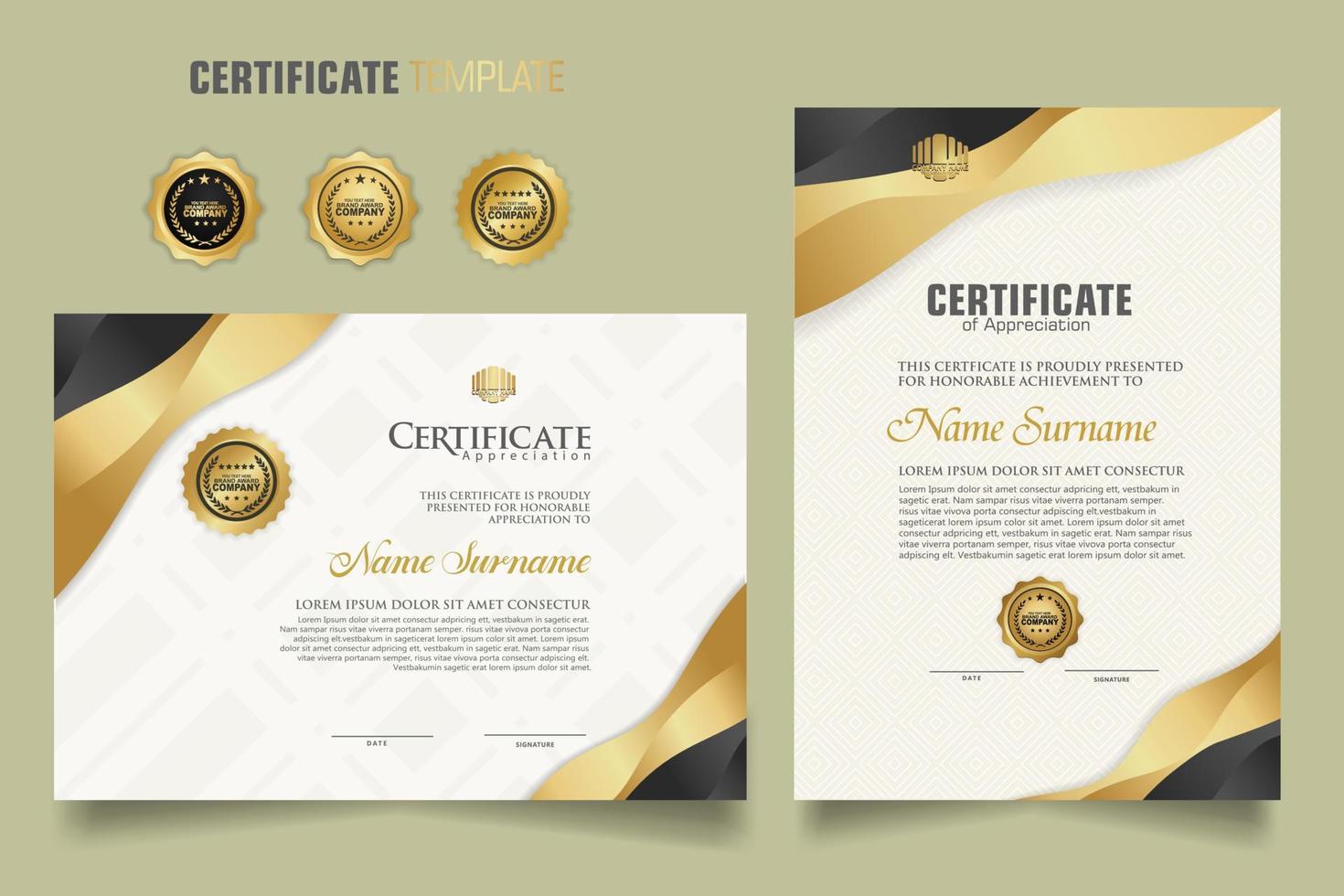 Luxury certificate template with dynamic effect and modern pattern background. Premium badges design. New Collections vector