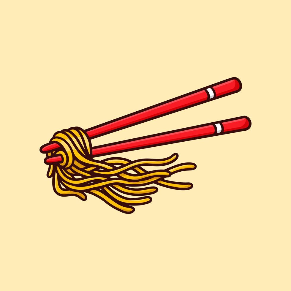 vector de dibujos animados de ilustración de fideos de palillos rojos