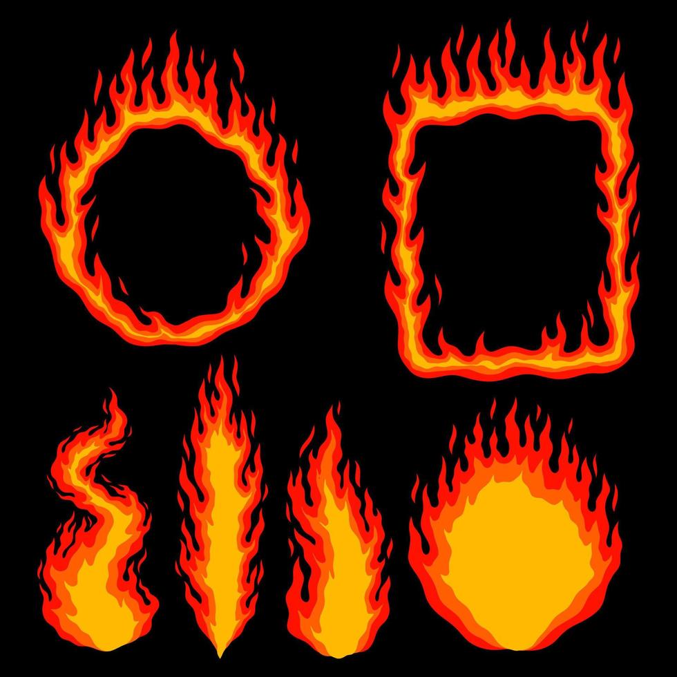 Cartoon fire frames and bonfire vector