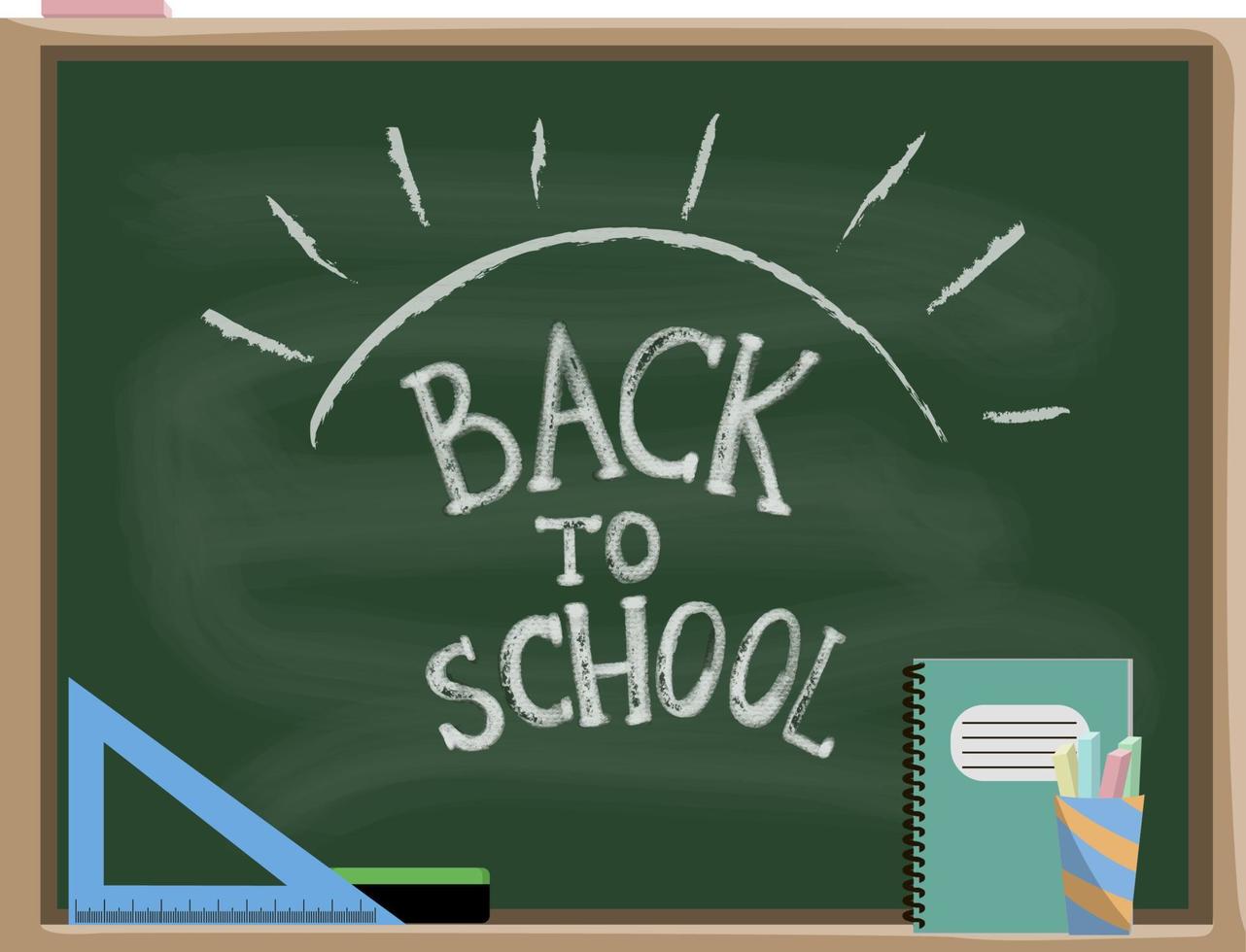Green chalkboard with school accessories and Back to school wording vector