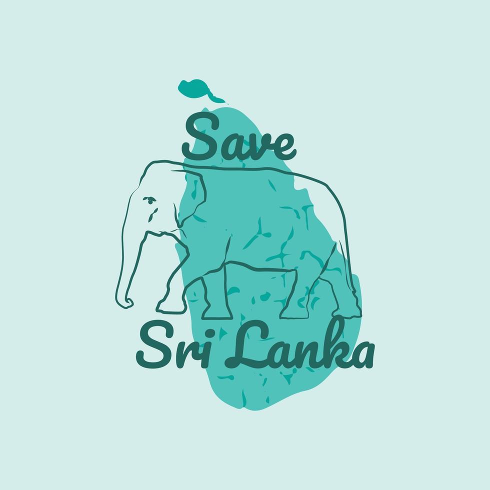 salvar sri lanka ilustración de arte de línea de elefante en el mapa de sri langka vector
