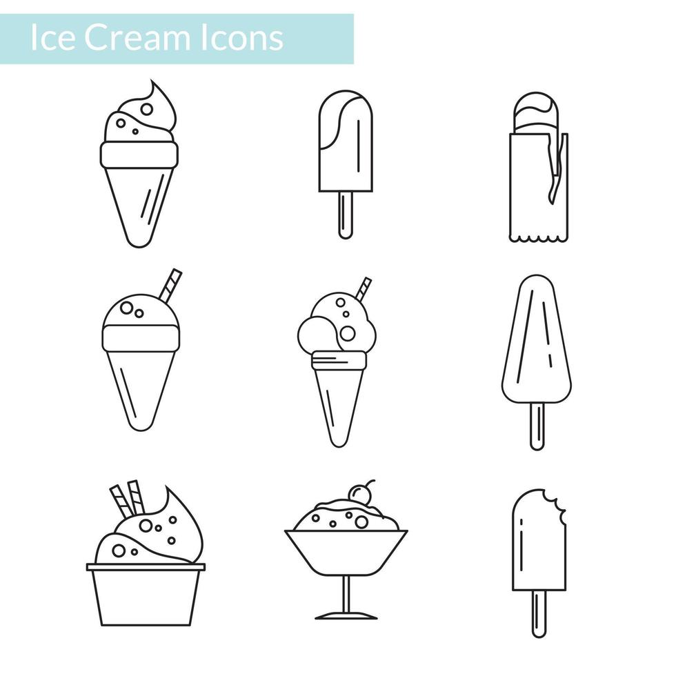conjuntos de iconos de helado en estilo de arte de línea vector