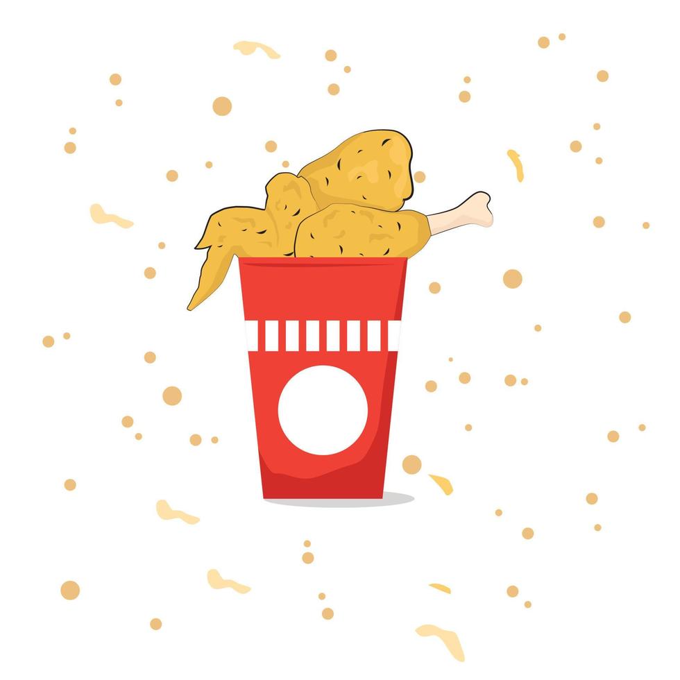 fried Chicken  On Bucket Cartoon Vector Icon Illustration. Food Object Icon Concept Premium Vector. Flat Cartoon Style with bubble ornament