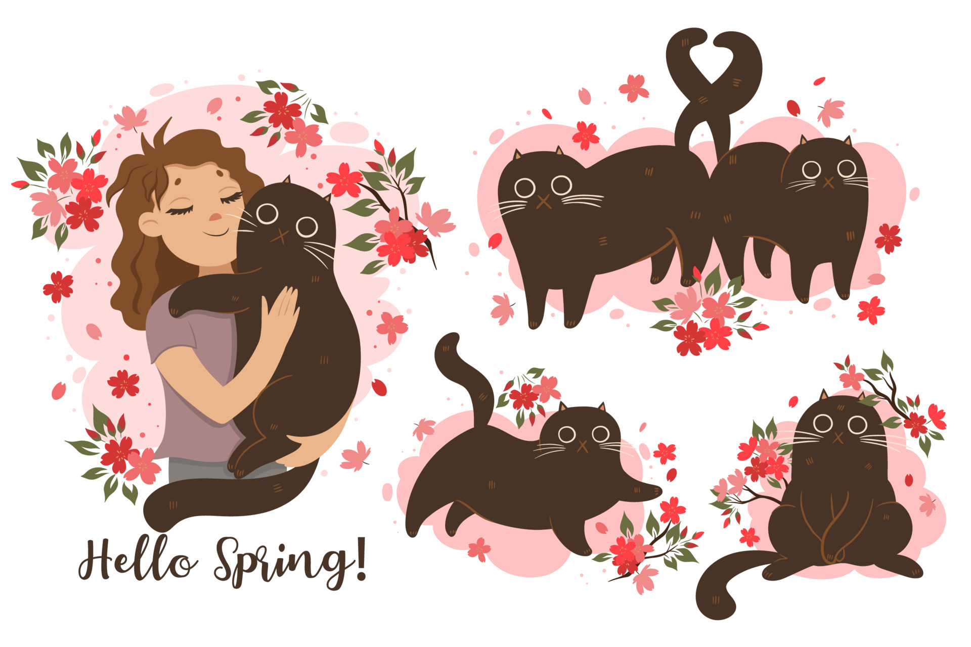 Set of cats in spring mood. Vector graphics 9196259 Vector Art at Vecteezy