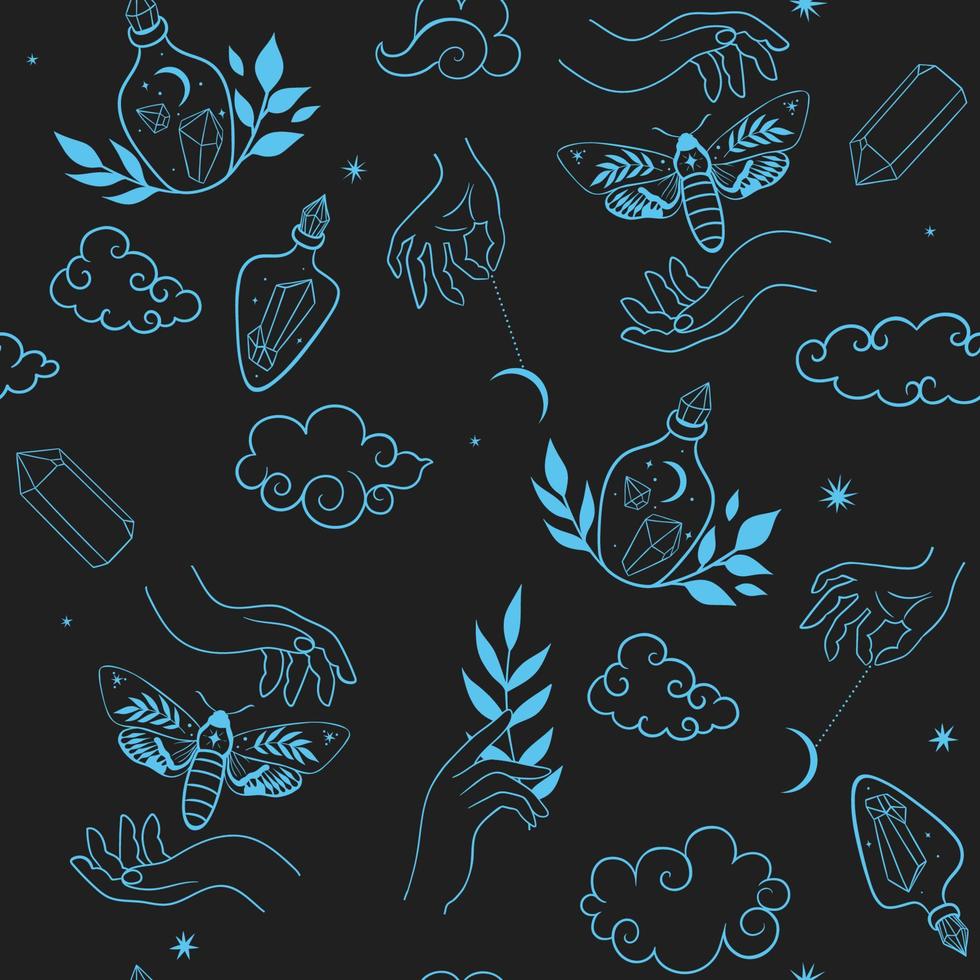 Seamless pattern with mystic magical elements. Vector graphics