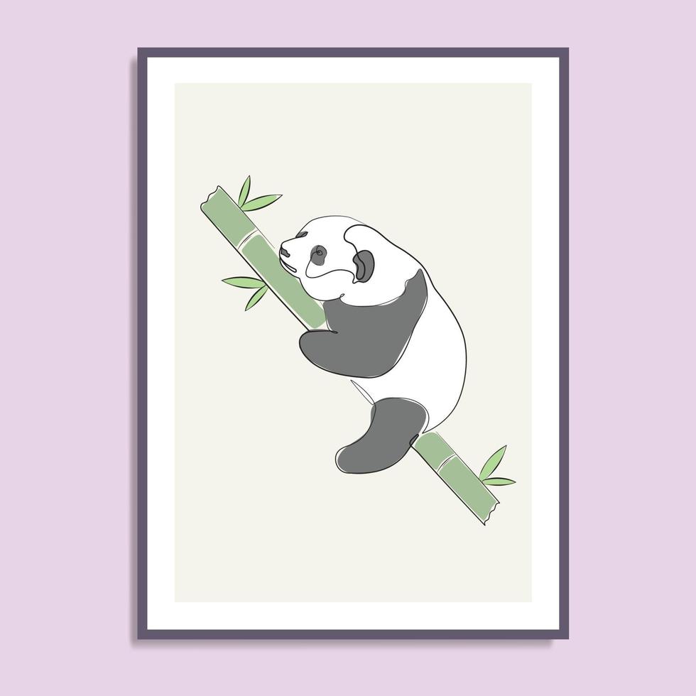 Cute panda bear with bamboo elegant line art style wall art canvas poster decorative vector