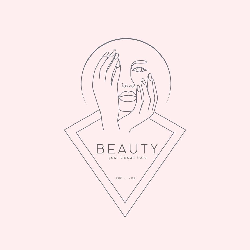 Abstract beauty woman feminine line art drawing female face logo design vector