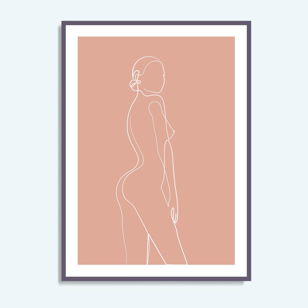 cartel de arte de pared de dibujo de arte de una línea de cuerpo de mujer elegante de pie de chica hermosa sexy abstracta vector