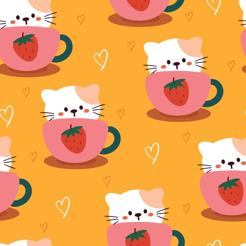 seamless pattern cartoon cat. cute wallpaper for textile, fabric print, gift wrap paper vector