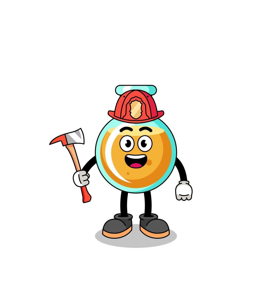 Cartoon mascot of lab beakers firefighter vector