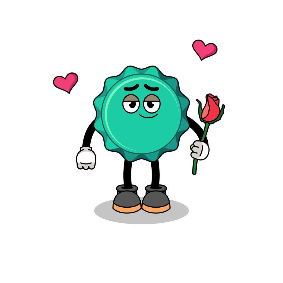 bottle cap mascot falling in love vector