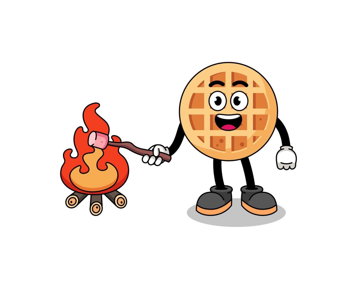 ilustración de waffle circular quemando un malvavisco vector
