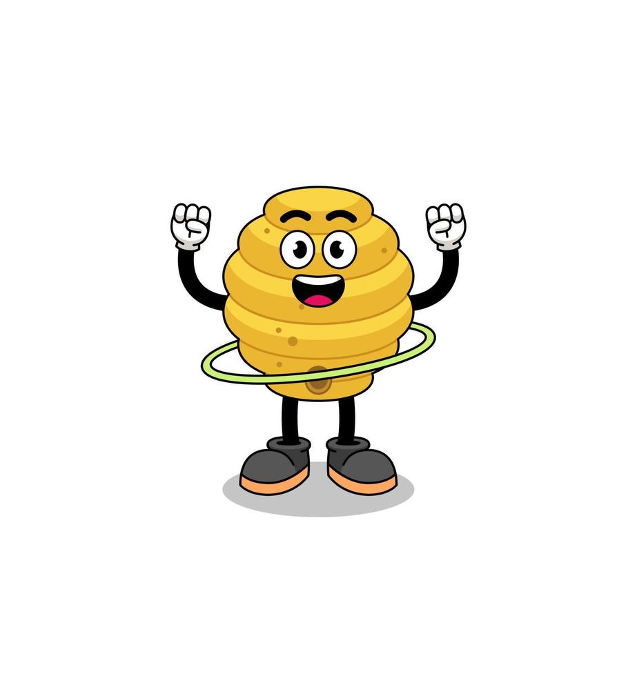 Character Illustration of bee hive playing hula hoop vector