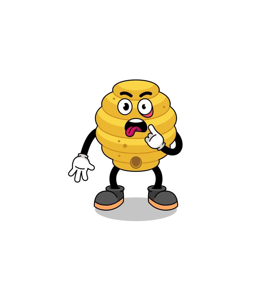 Character Illustration of bee hive with tongue sticking out vector