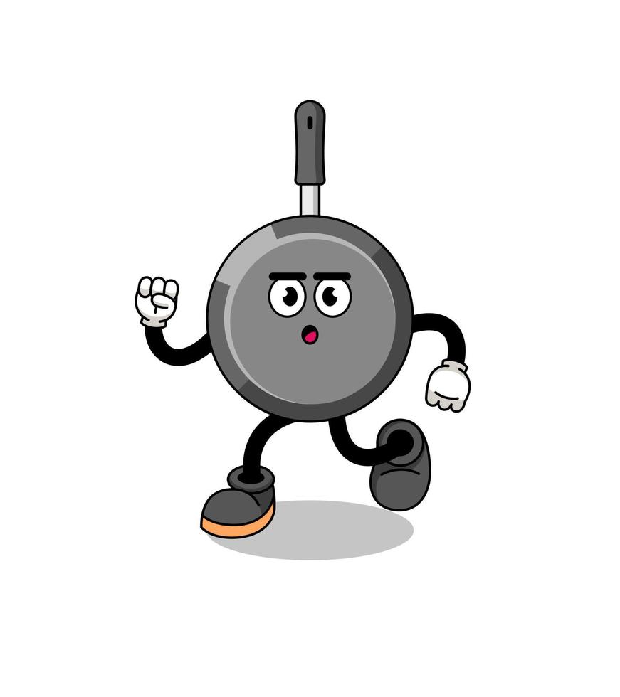 running frying pan mascot illustration vector