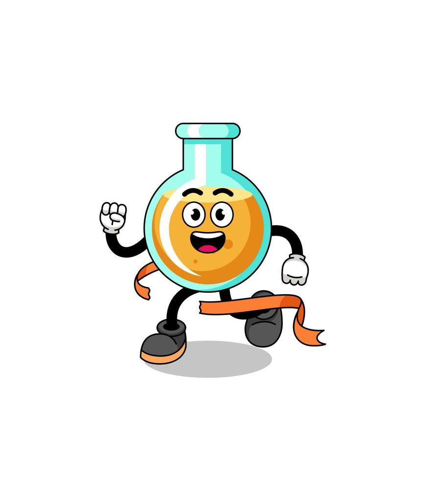 Mascot cartoon of lab beakers running on finish line vector